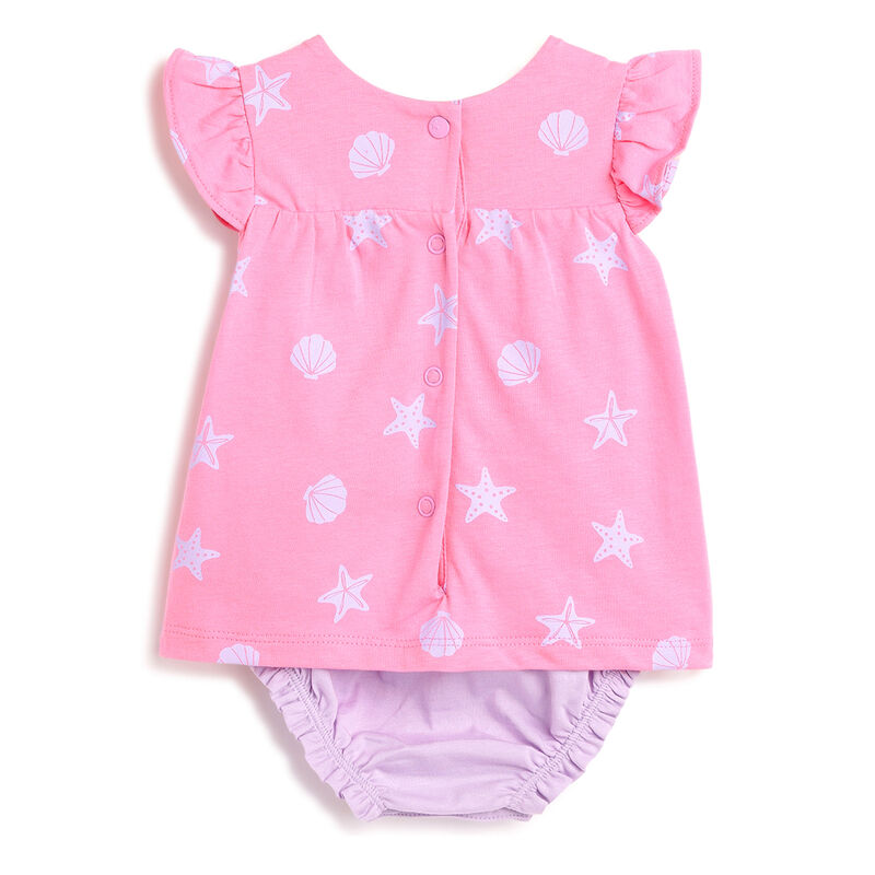 Girls Light Pink Printed Short Sleeve Rompers image number 1